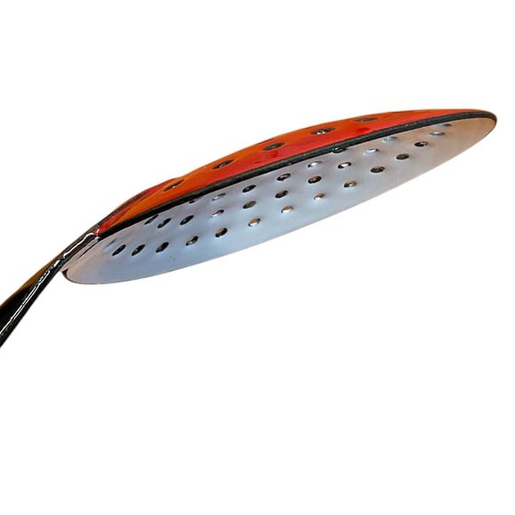 White and Red Strainer Skimmer Graniteware Enamel Black Handled Vintage Rustic - Picture 3 of 7